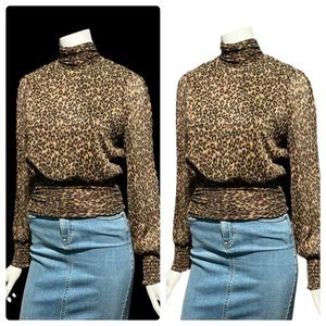 NWT Bailey 44 Long Sleeve Leopard Print Metallic Thread Crinkled Blouse XS & S